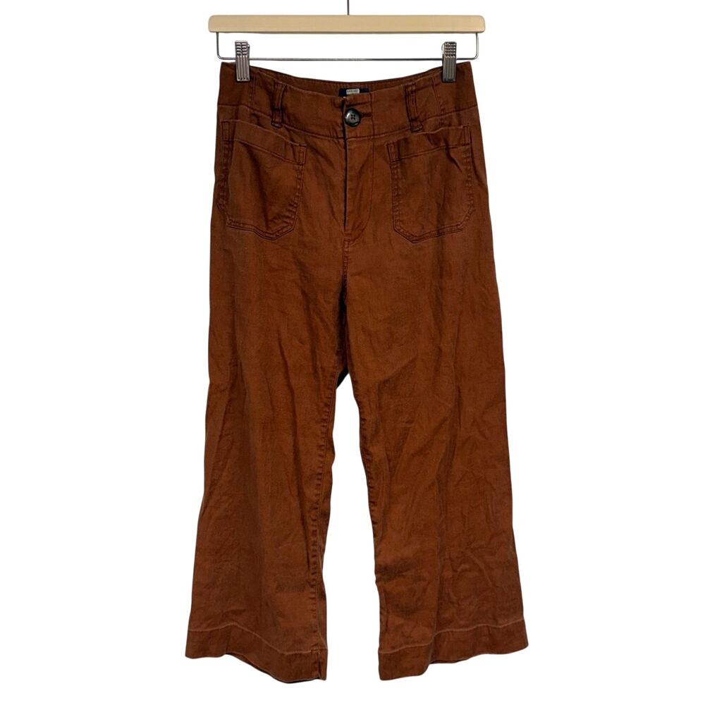 Anthropologie Maeve Colette Linen Blend Wide Leg Pants SZ 25P Bronze Crop EUC